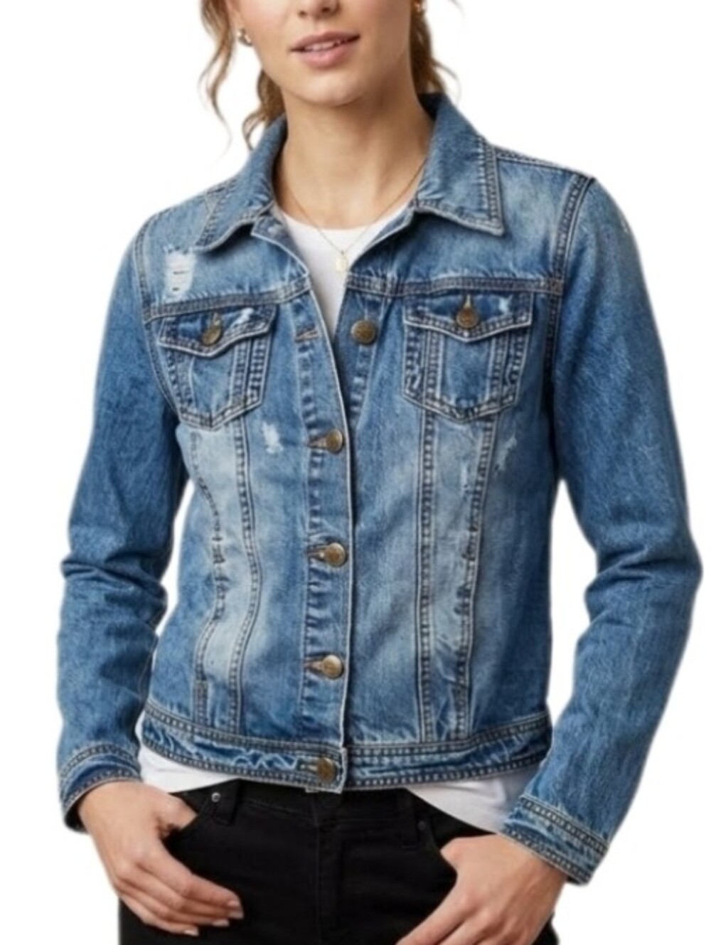 Mono B Jacket Denim Distressed Blue Size M